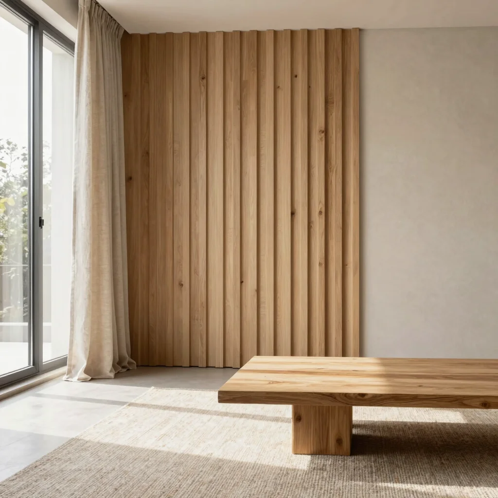 Japandi Spatial Harmony: Balancing Fluted Oak with Lime-Wash Textures